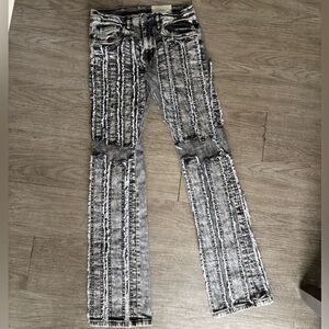 FWRD Denim Paneled Distressed Moto Jeans Gray Acid Wash 30x36